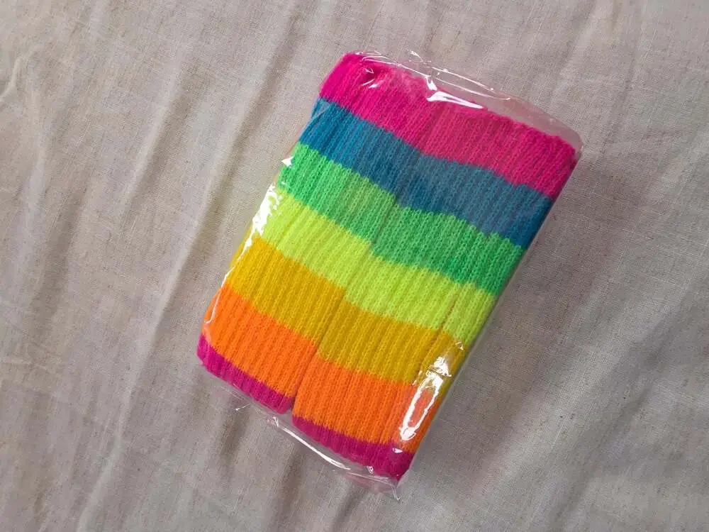 Rainbow Leg Warmers 80s Neon Striped Ribbed Knit Boot Toppers
